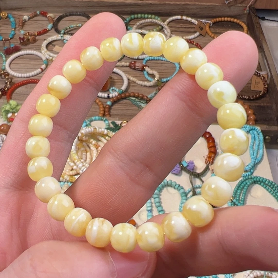 蜜蜡未镶嵌手串金白花蜜蜡手串福利款