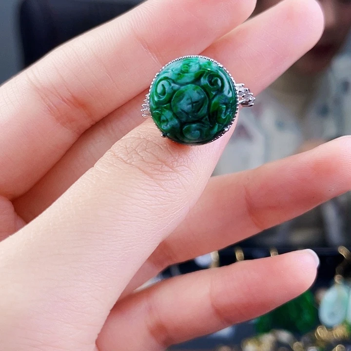 翡翠戒指银S925镶嵌饰品