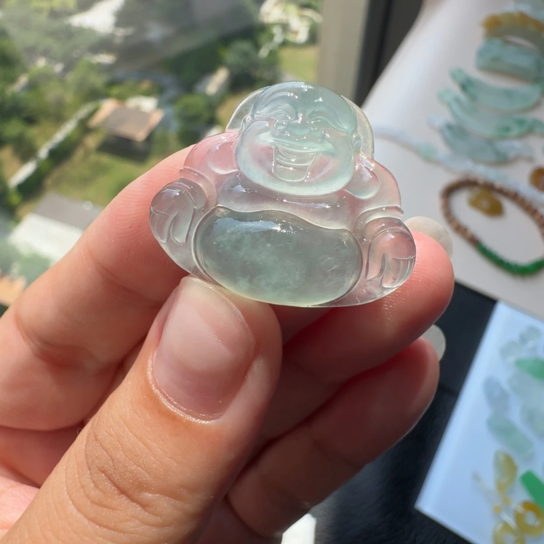 未镶嵌定制翡翠冰种飘绿花佛公