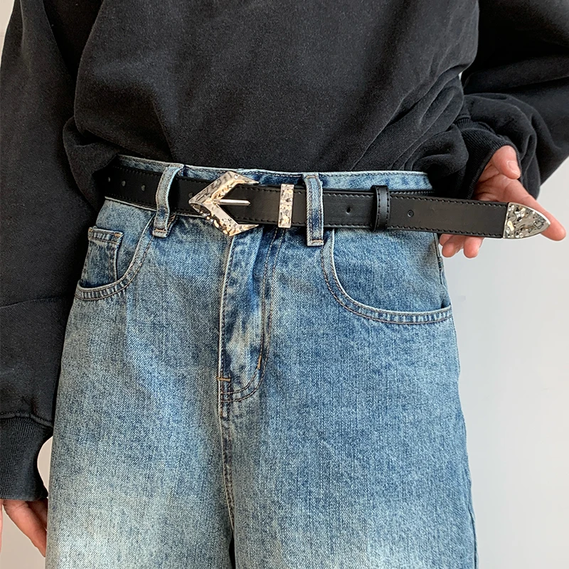 新款设计感合金箭头皮带男黑色个性百搭牛仔裤带高级感腰带潮女款