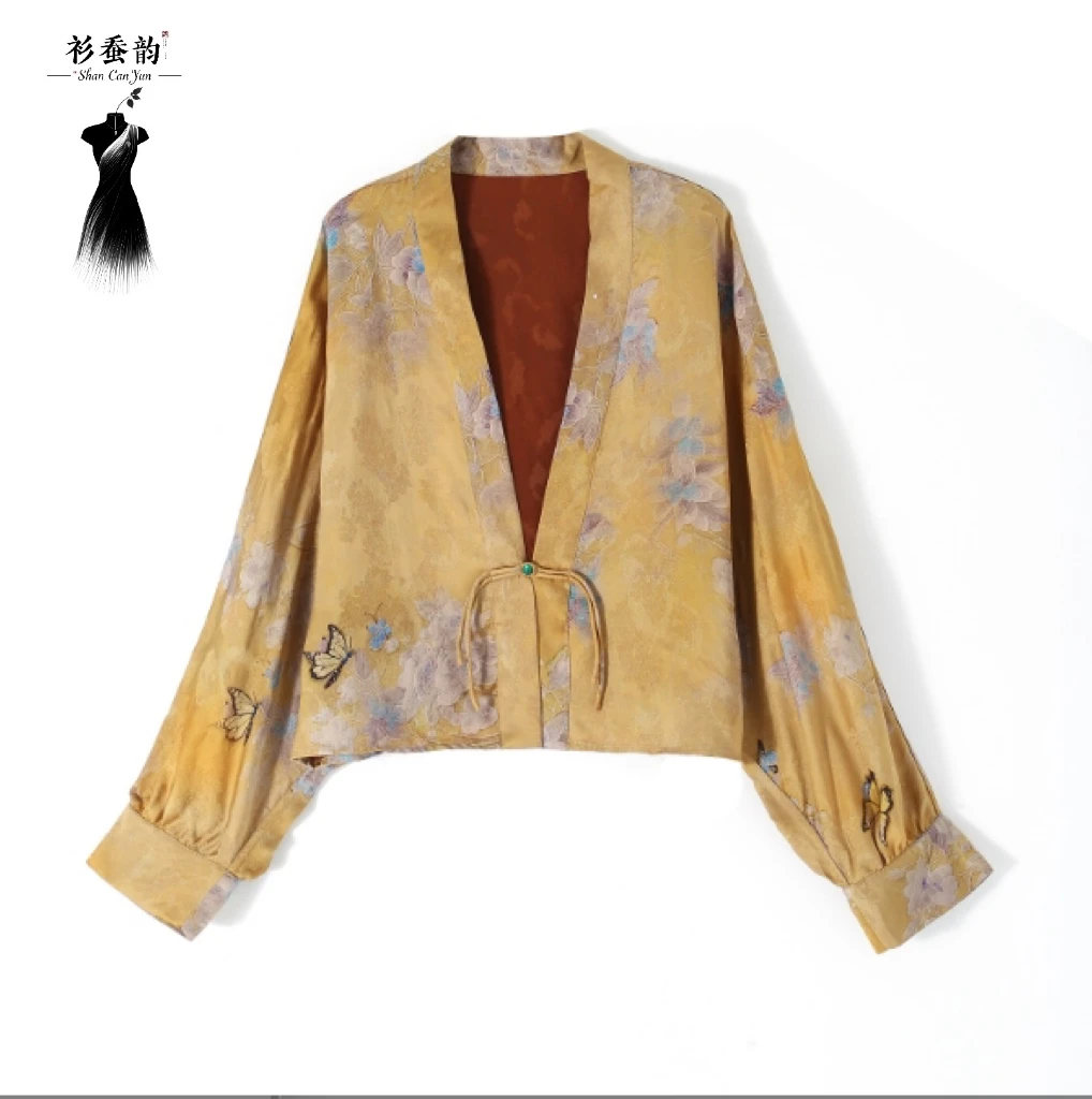 [蝶恋花]桑蚕丝蝙蝠袖外套显瘦好看外套双面新中式花萝透气凉感