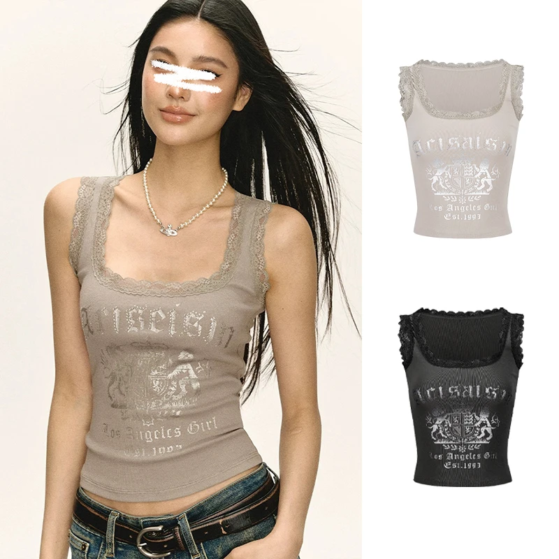 Moses Queen/魔西女王美式复古蕾丝边辣妹吊带背心女夏季修身上衣