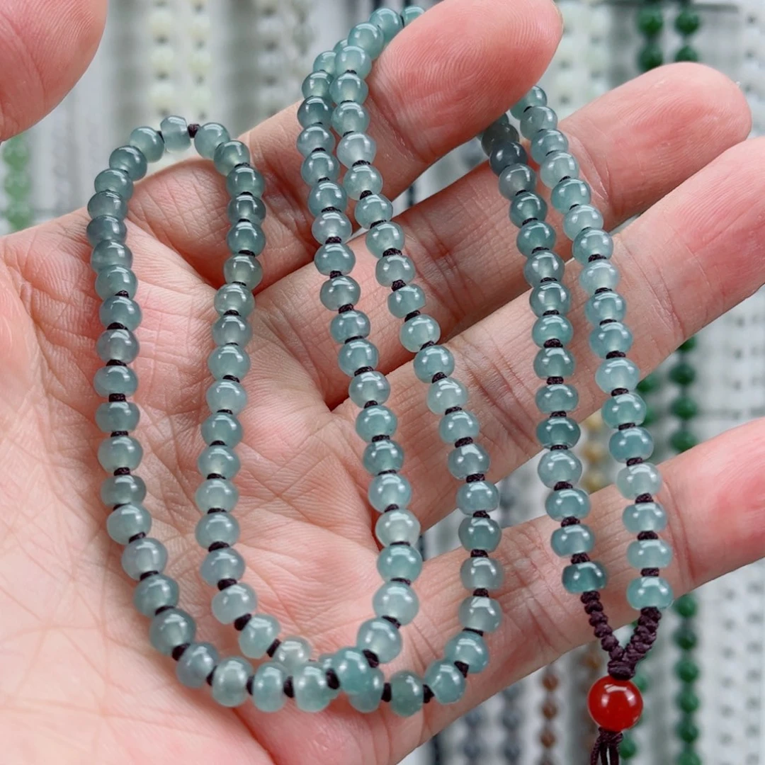 友***橙翡翠未镶嵌颈饰翡翠打结款算盘珠