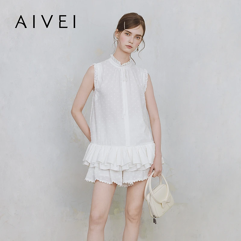 AIVEI欣贺艾薇2025夏季新日系超仙抓绒无袖上衣短裙套装S726002A