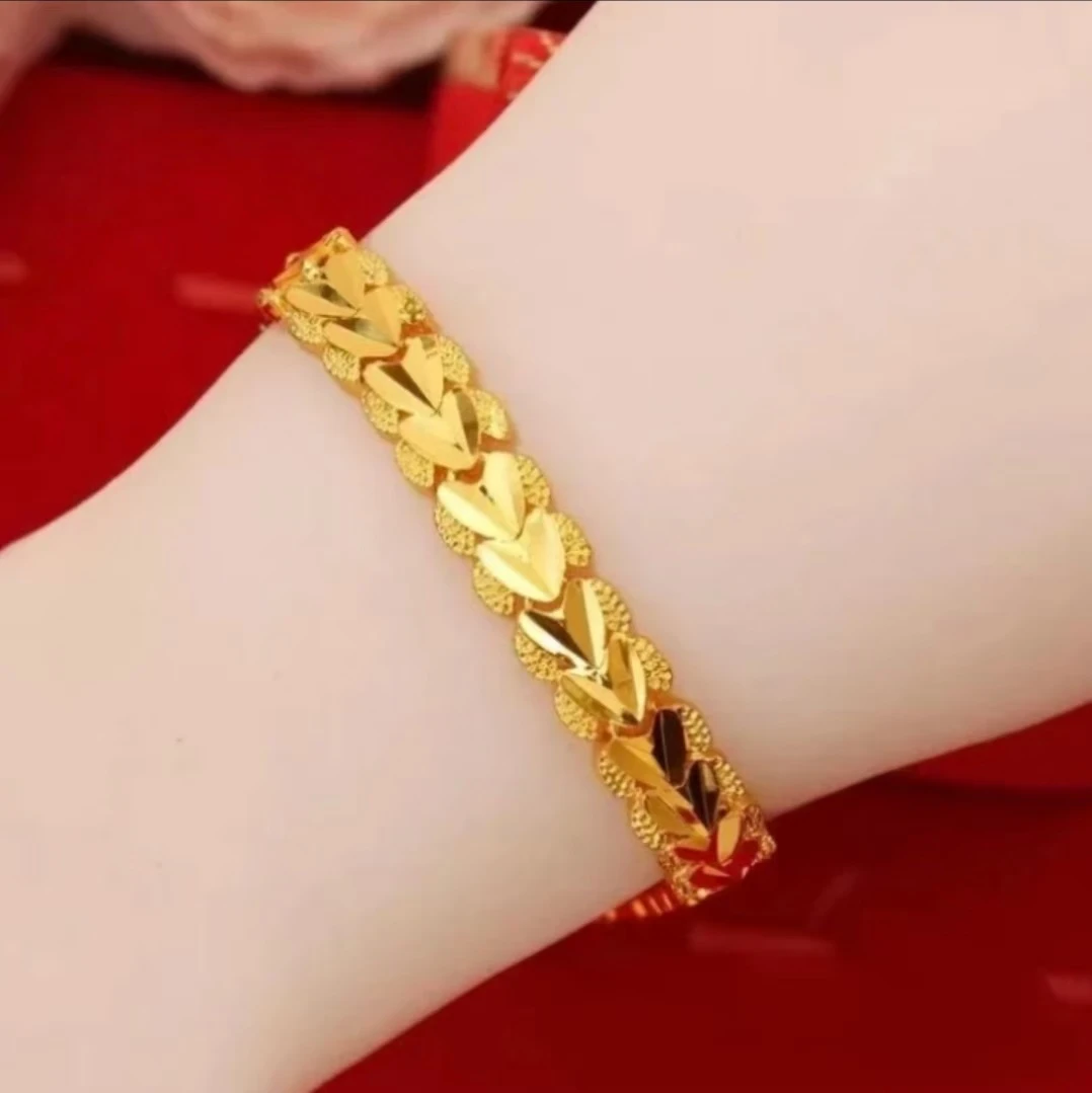 矿金 【心心相印手链】女士时尚金色扁平精美不掉色百搭款