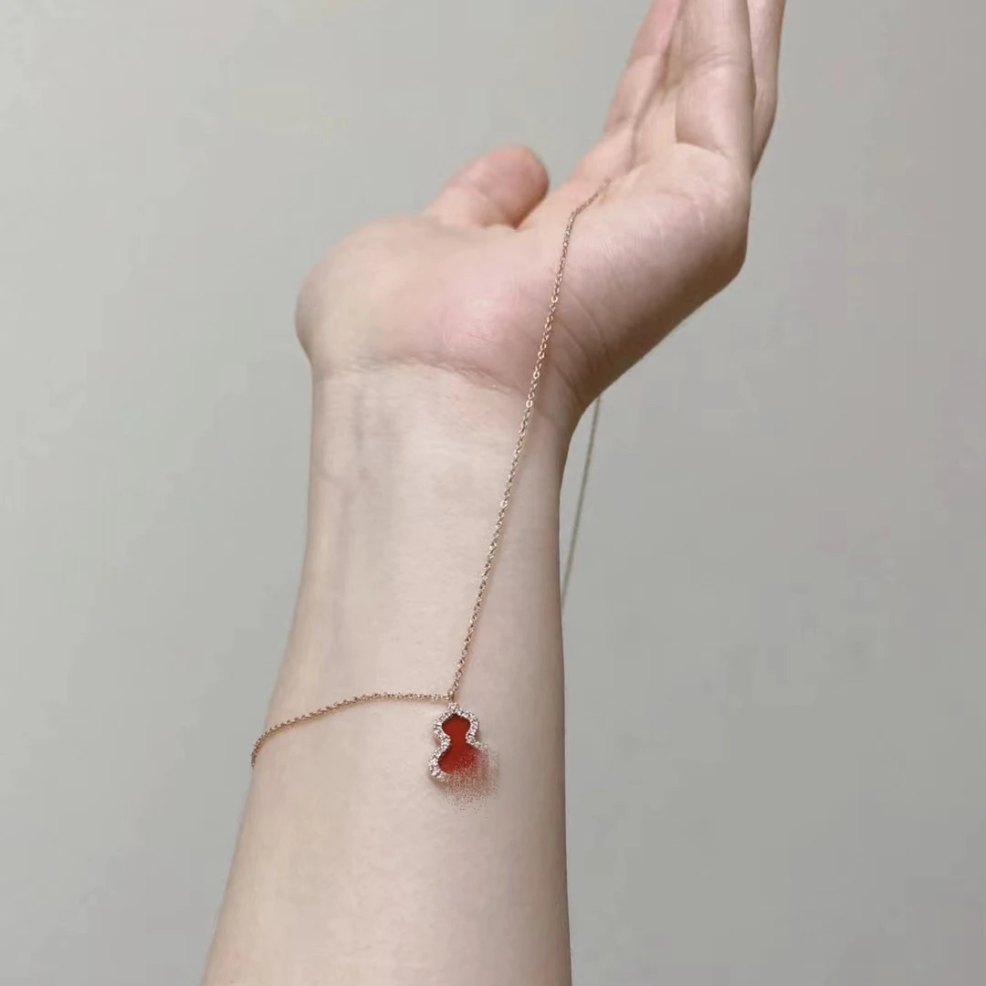 坠链均925银 高级酒红福禄锁骨链轻奢葫芦项链气质百搭