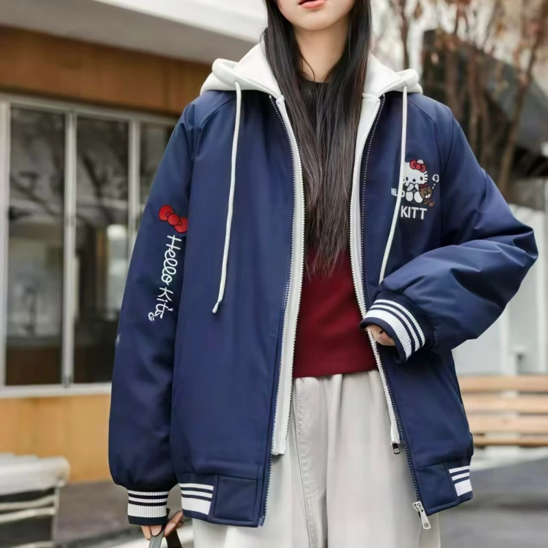 女中大童秋冬外套假两件加绒加厚韩版休闲宽松女孩洋气时尚百搭款