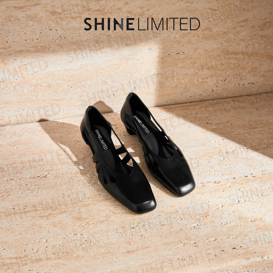 SHINELIMITED广州手工鞋欧洲站圆头浅口镂空真皮单鞋女G1387