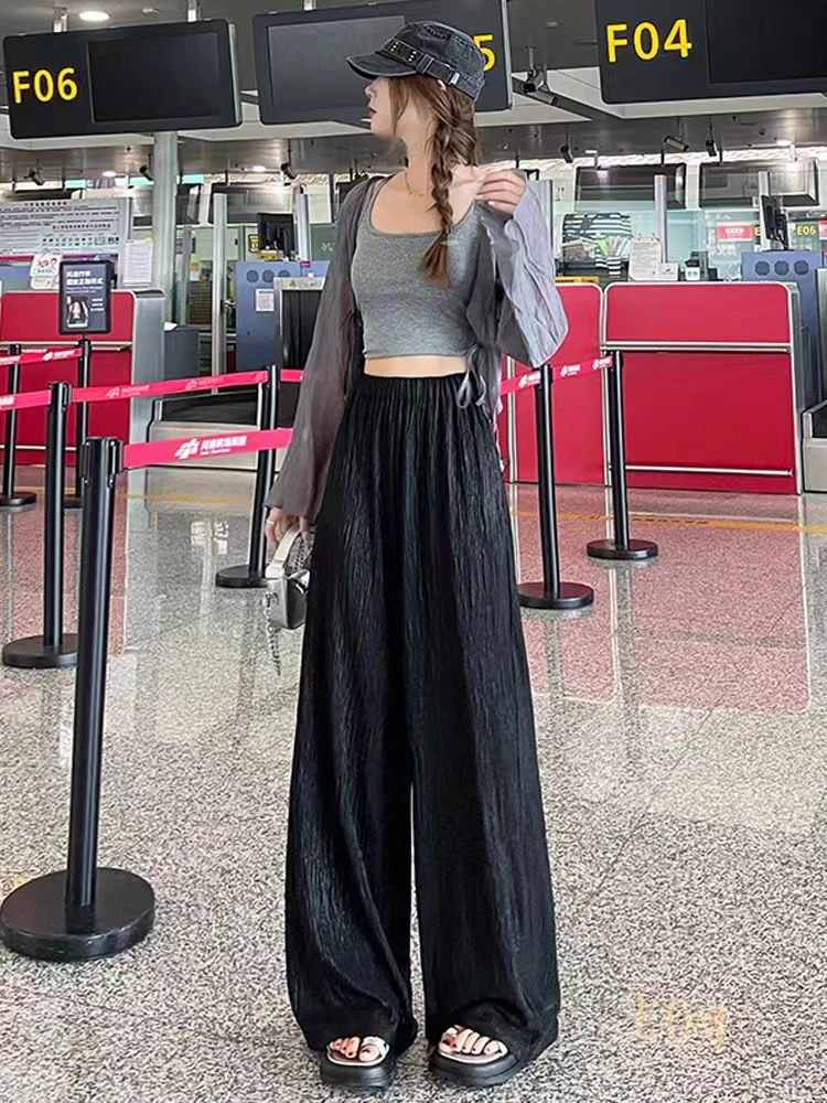 黑色百褶新款休闲裤