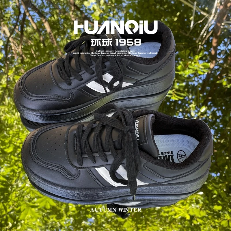 HUANQIU/环球舒适耐磨女鞋2025新款时尚百搭鞋子女厚底增高休闲鞋