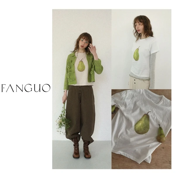 【一颗大鸭梨】雪花竹节棉 fle*t韩国元气少女梨子短袖Tee女29660