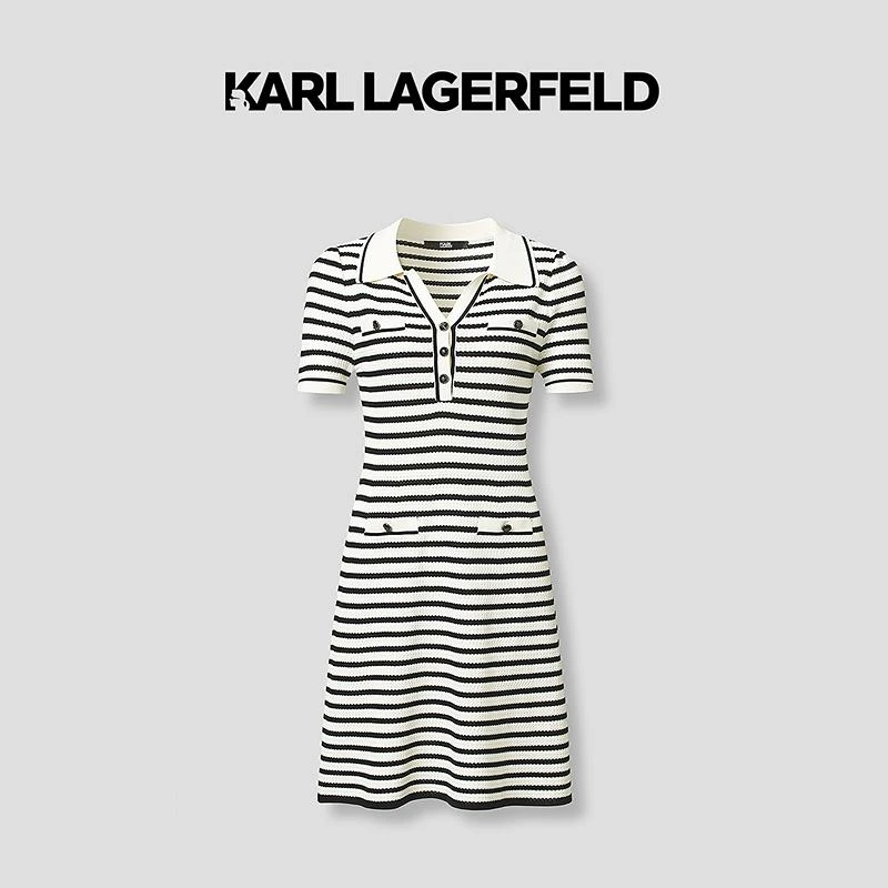 【晨粉专享价】KARL LAGERFELD 夏季新款翻领条纹连衣裙M22L5219