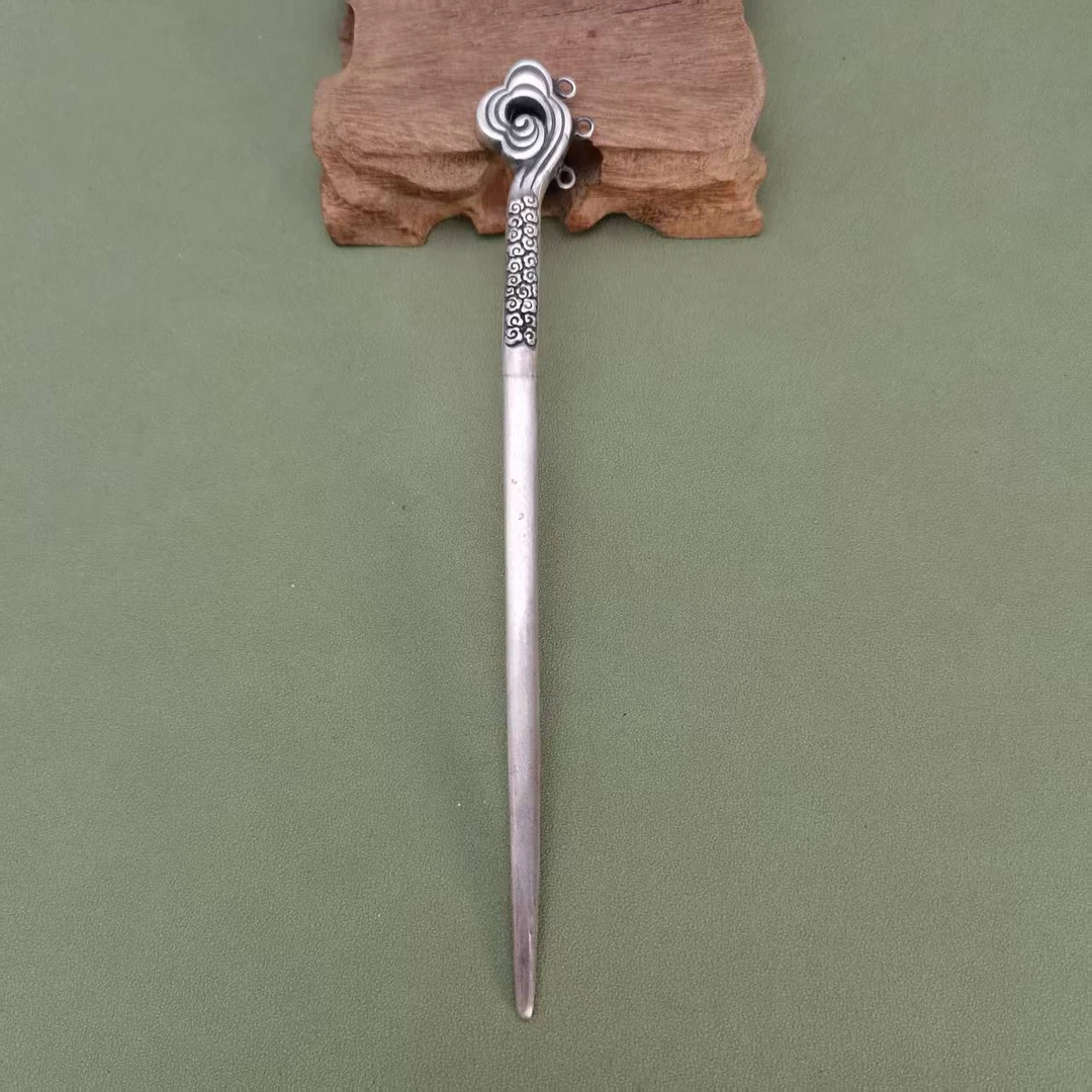 银之酷 足银银制品 足银祥云发簪实心手工女复古做旧民族风气质