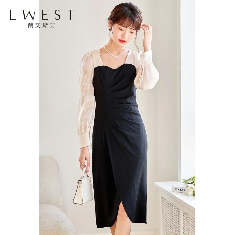 【备用链接】朗文斯汀欧根纱拼接连衣裙女高腰裙子LDYL21607144