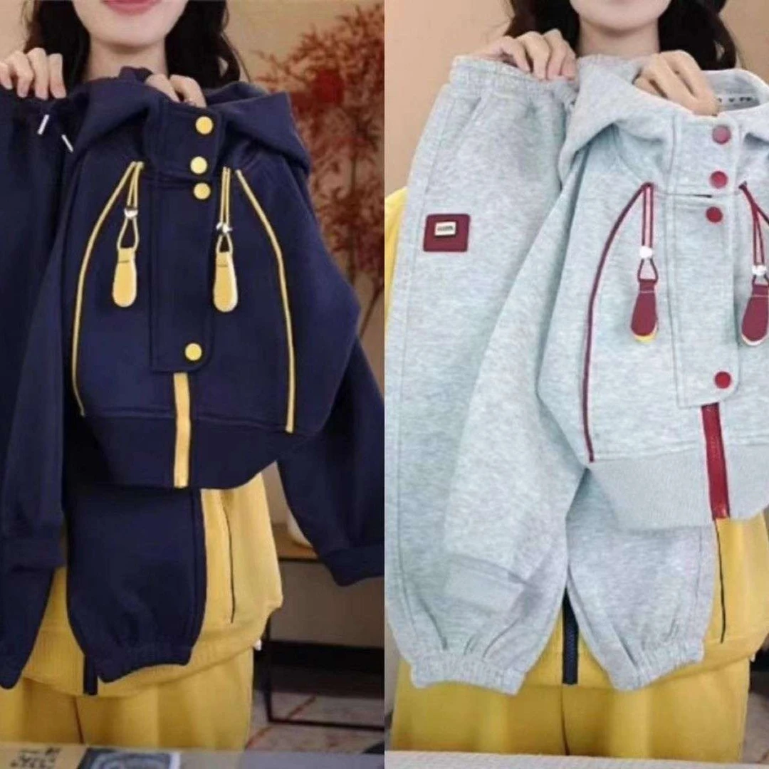 货】女童套装春秋季新款洋气运动休闲韩版时髦炸街女孩连帽两件套
