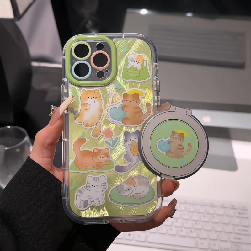 适用苹果16羽纱奶油手机壳iPhone15绿色系猫咪华为mate70新款小米