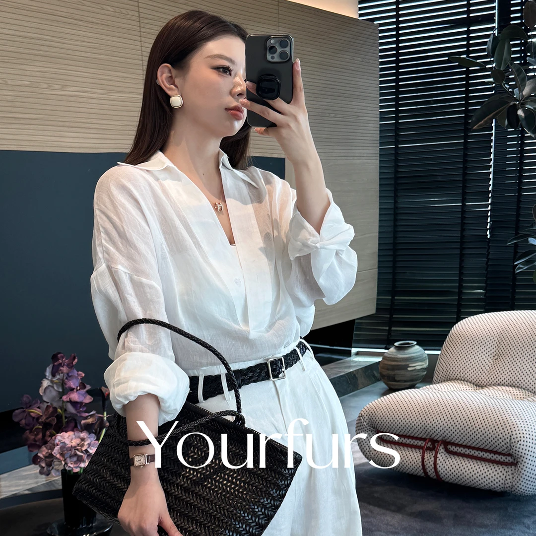 SXINGXING V领西装OL苎麻衬衫女士百搭老钱风松弛感气质上衣小衫