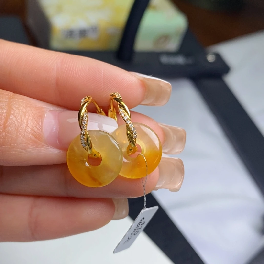 翡翠耳饰18K金镶嵌设计款麻花耳包➕甜甜圈