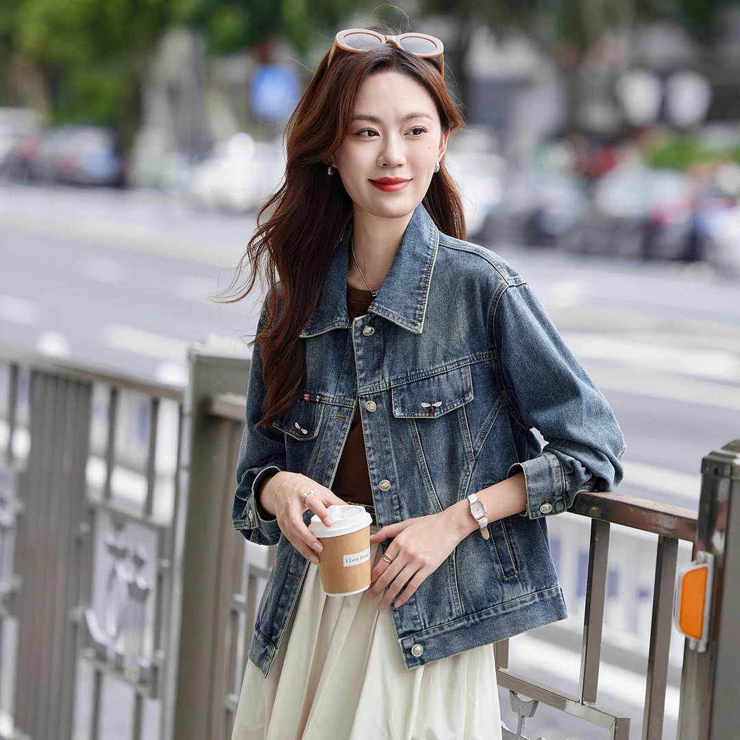 牛仔外套女2025秋季新款洋气复古百搭显瘦牛仔夹克上衣外套GE2566