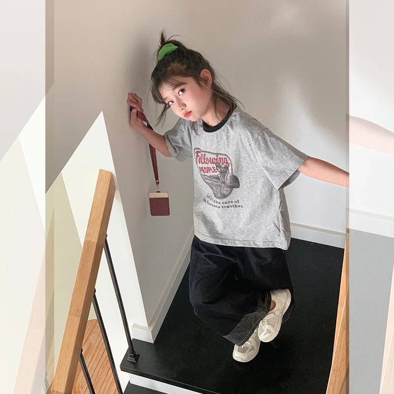 【小熊】西西家女童2025夏新款卡通印花短袖T恤儿童百搭上衣KLK9702