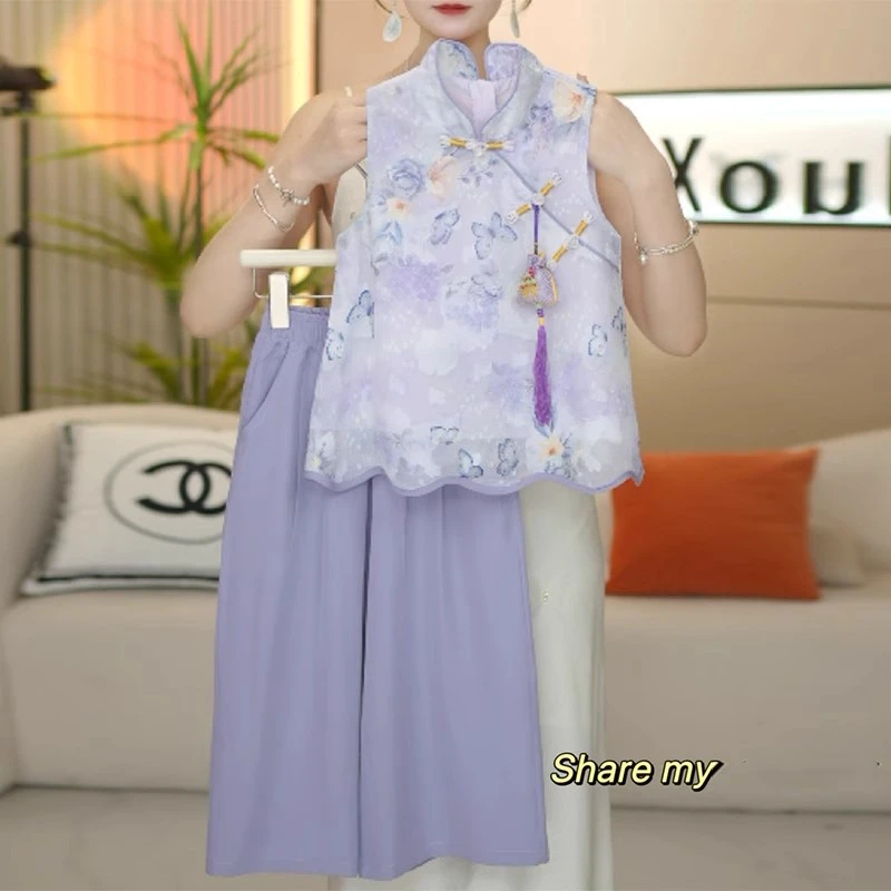 女童国风汉服套装夏季2025新款儿童夏装女孩宽松阔腿裤两件套洋气