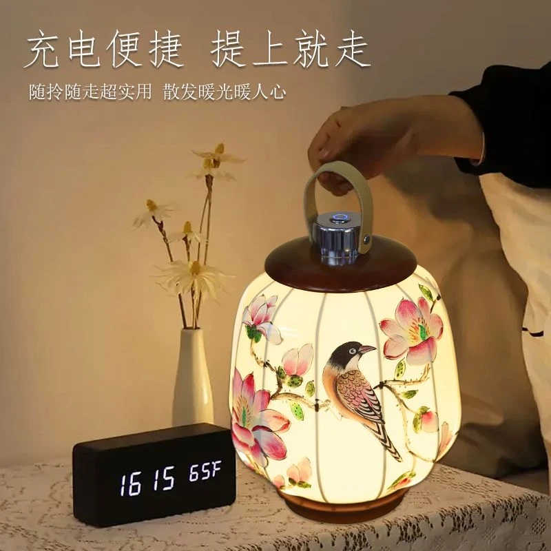 宋式美学古风充电新中式手绘台灯客厅卧室书房装饰睡眠台灯户外露