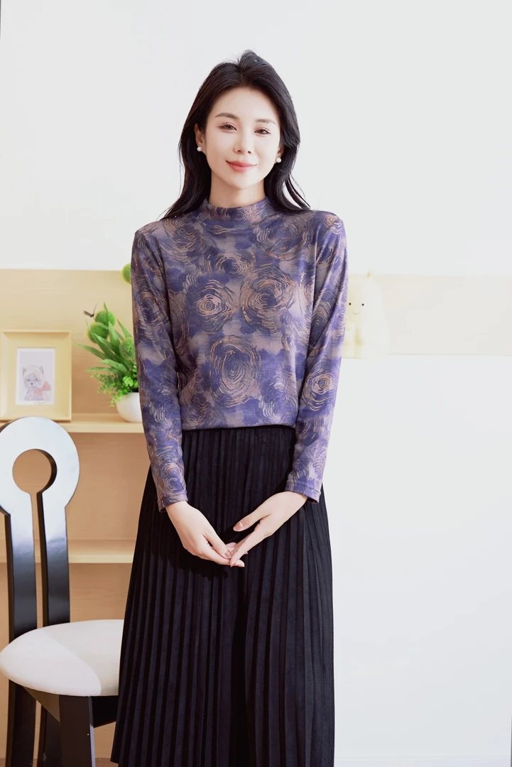 秋冬德绒女士亲肤气质保暖衫保暖搭子半高圆领-旋涡