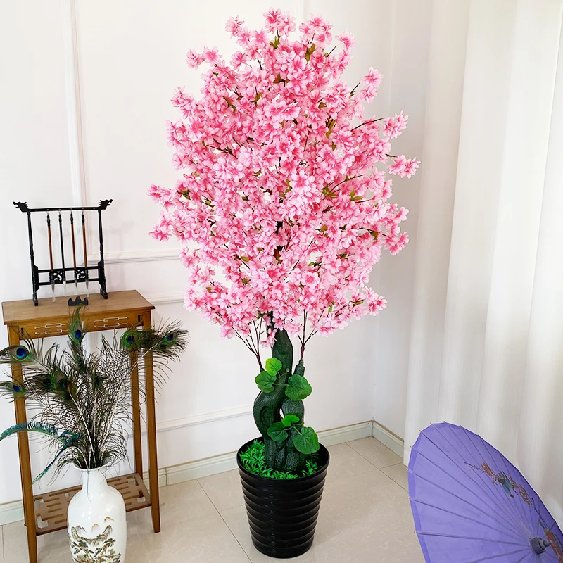 仿生植物盆栽大型落地假花仿真花塑料花室内装饰桃花樱花仿真绿植