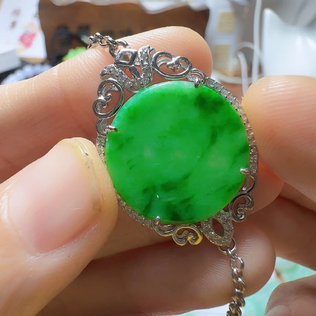 翡翠银S925镶嵌手镯翡翠660