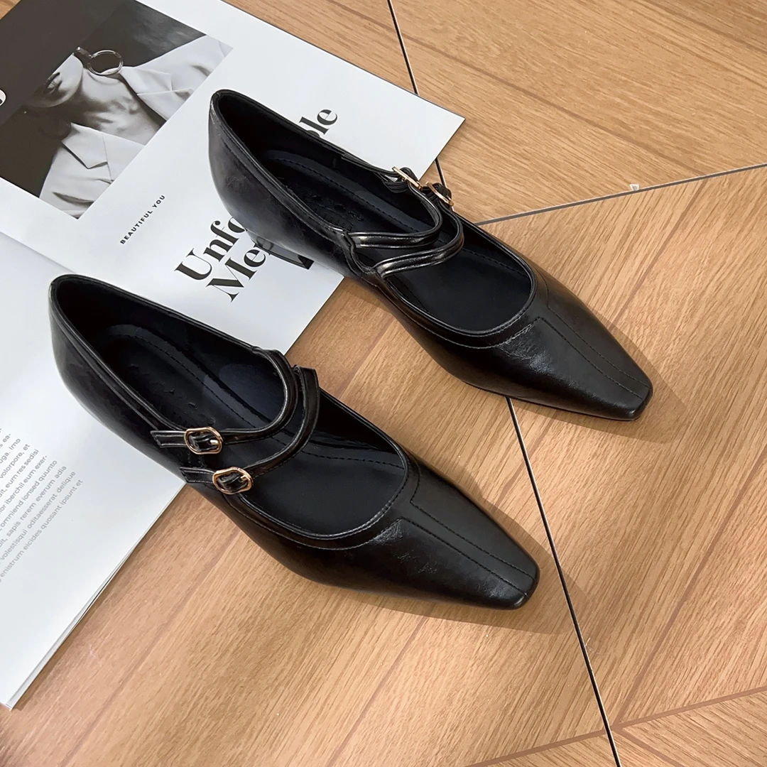 复古风平底单鞋女2025年春季新款尖头浅口平底鞋法式玛丽珍女鞋