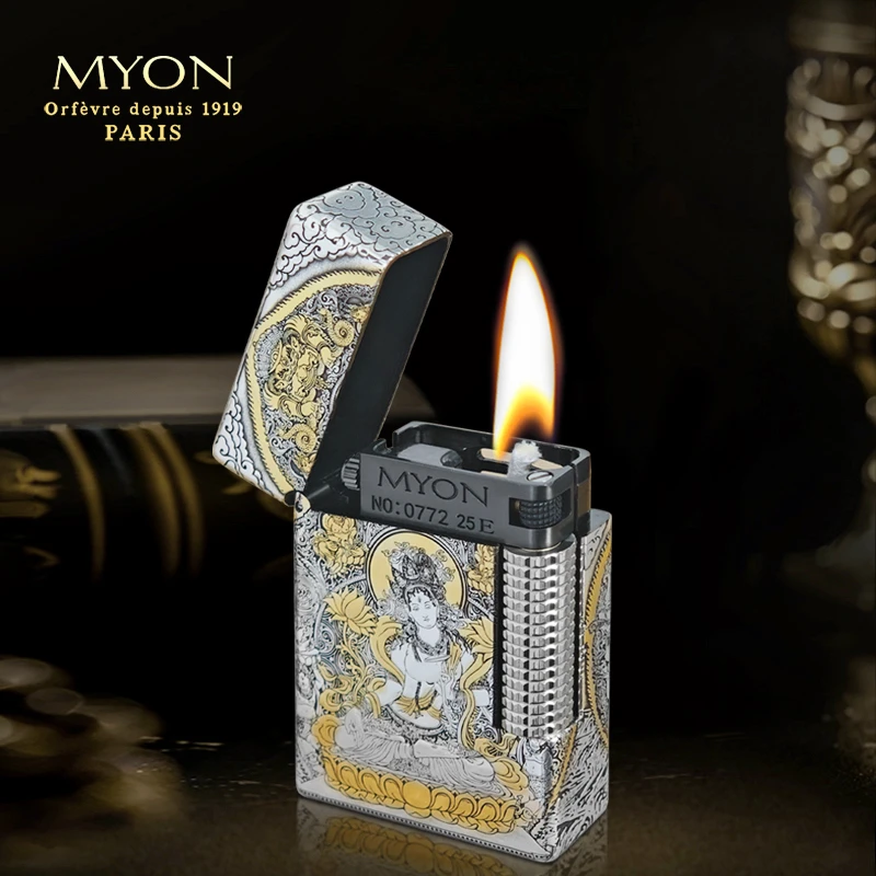 MYON/勉牌 M6 镀银鎏金白度母 黄铜异形 创意打火机
