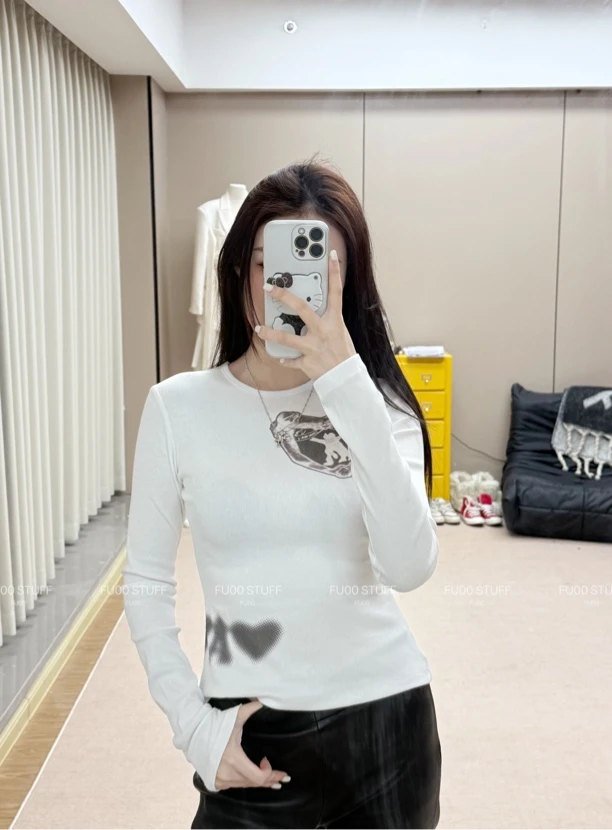 【FU00STUFF】定制：yy小心心”螺纹2025ss新款打底T恤