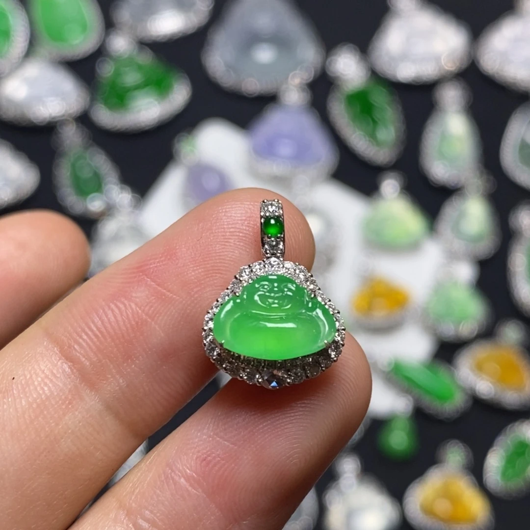 翡翠18K金镶嵌吊坠(不含链)佛
