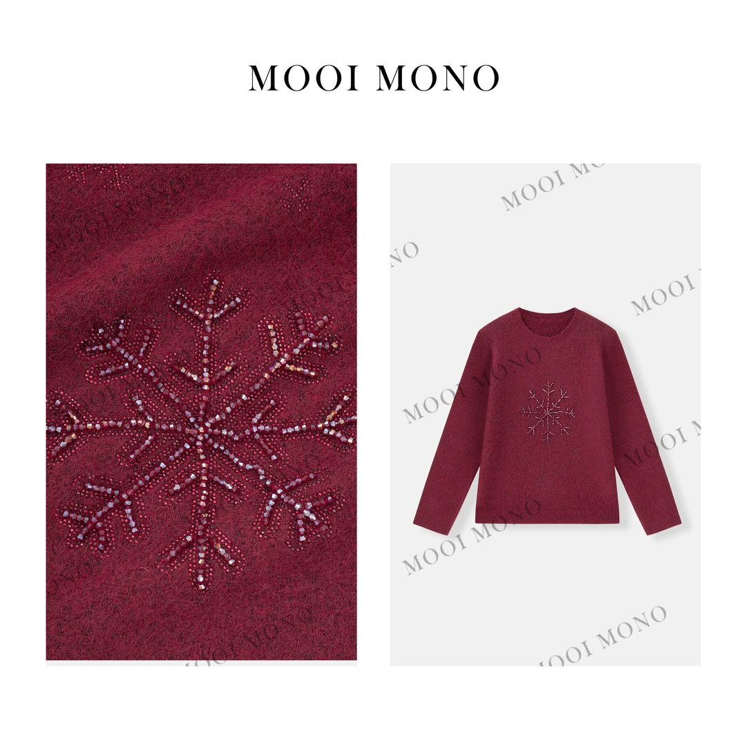 MOOI MONO"酒绒之恋"显瘦时尚气质烫钻串珠雪花慵懒针织衫M425D51