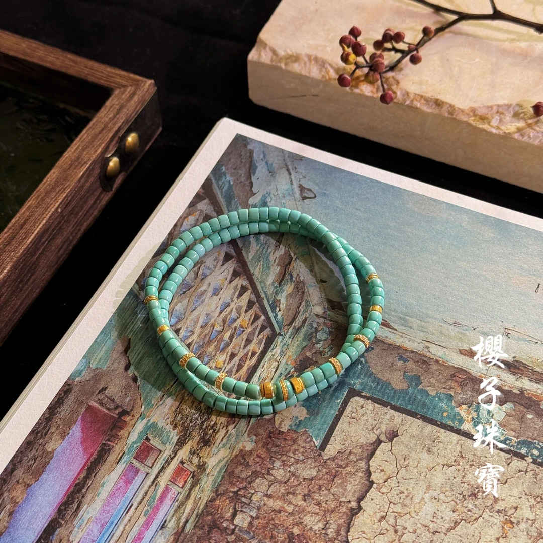 樱子 | 游风 绿松石直切4.m18K金时尚精致锁骨项链*YZLX1703