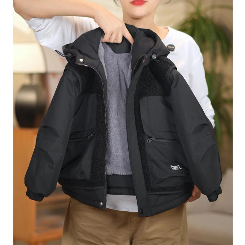 【加绒加厚】防兔毛男女童外套2025新款韩版中大童冬季男孩冲锋衣棉