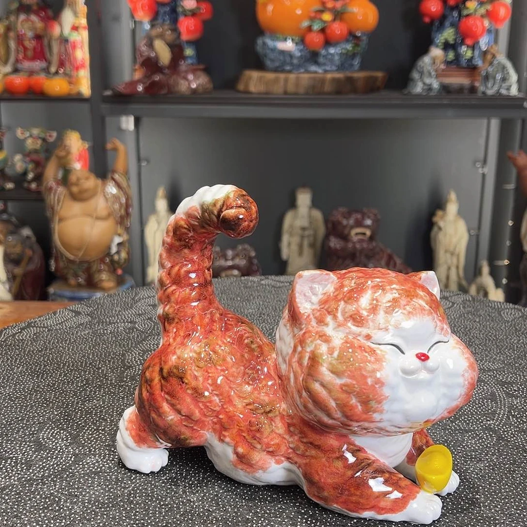 陶招财猫石湾陶艺