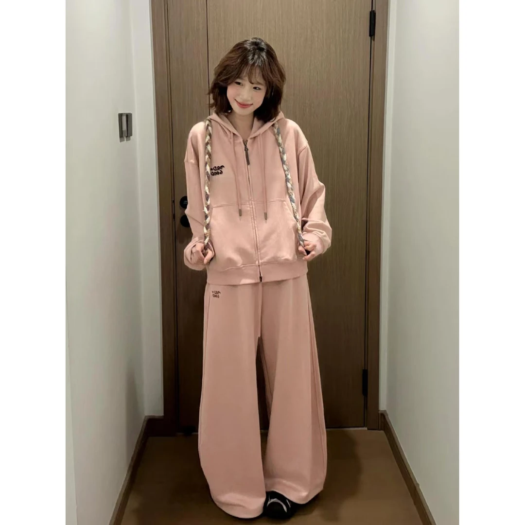 慵懒风日常穿搭休闲运动套装女春秋韩版宽松连帽卫衣阔腿裤两件套