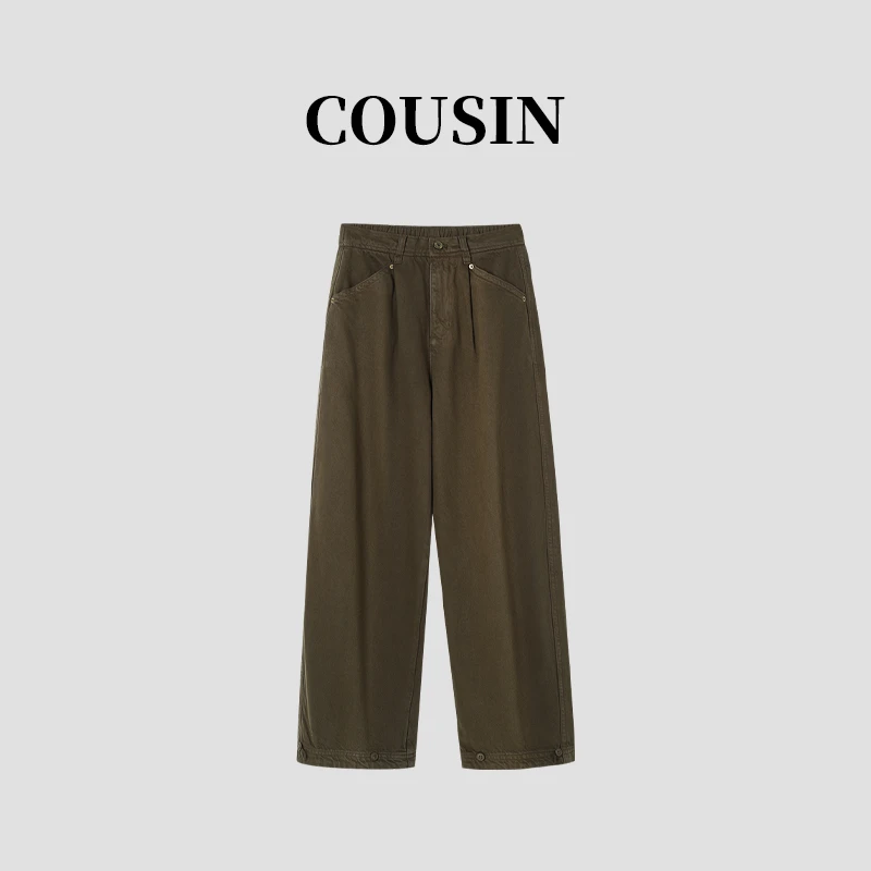 复古设计感高腰休闲裤女新款潮流直筒裤   1988