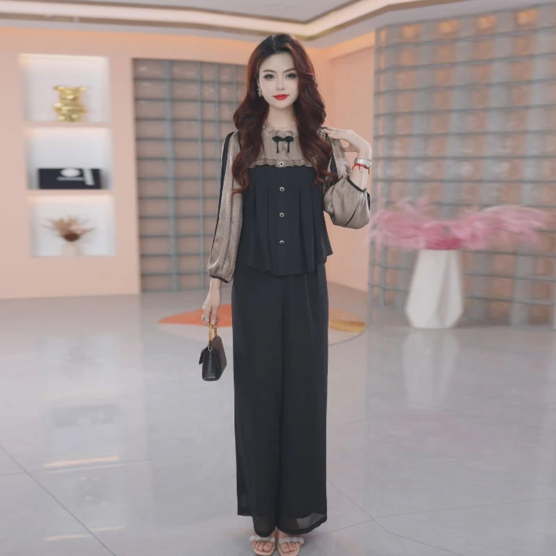 【两件套】春季时尚宽松洋气休闲收腰显瘦减龄高腰修身韩版女装套裤