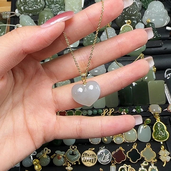 颈饰银S925镶嵌和田玉送链子送绳