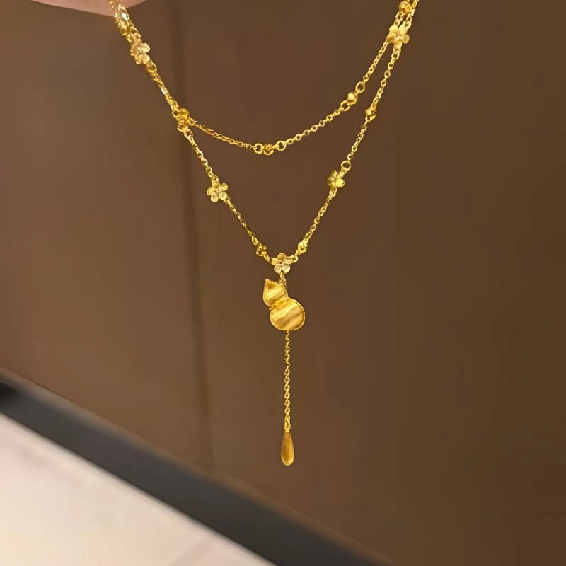 铜合金亚克力项链 复古双层链福禄生花项链花海葫芦锁骨链葫芦