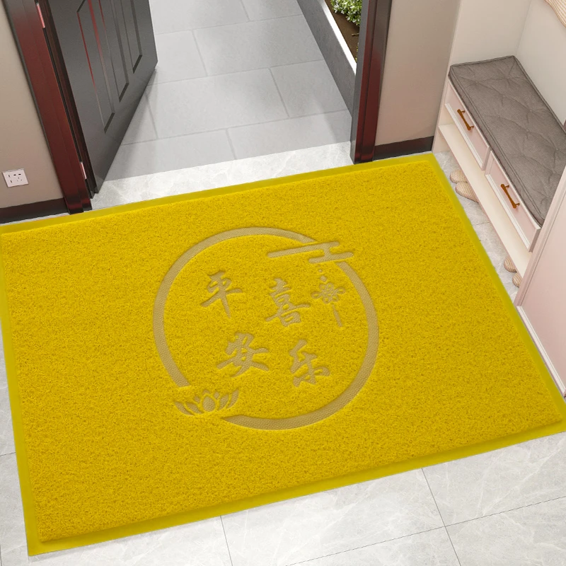 黄色入户门垫平安喜乐丝圈地垫大门口防滑地毯玄关地垫入户门垫