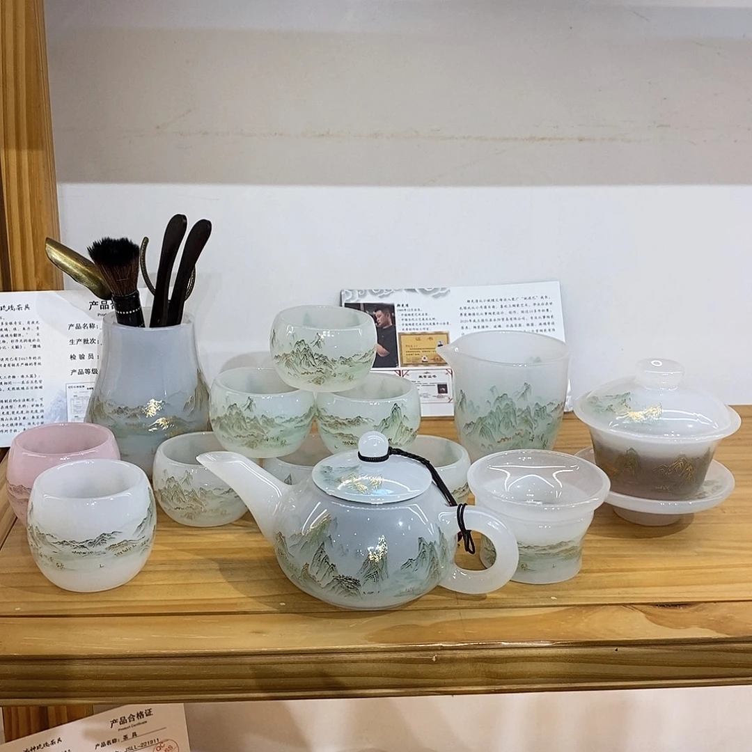 琉璃手工艺品千里江山套装 茶壶 6君子 不带礼盒 主人杯2