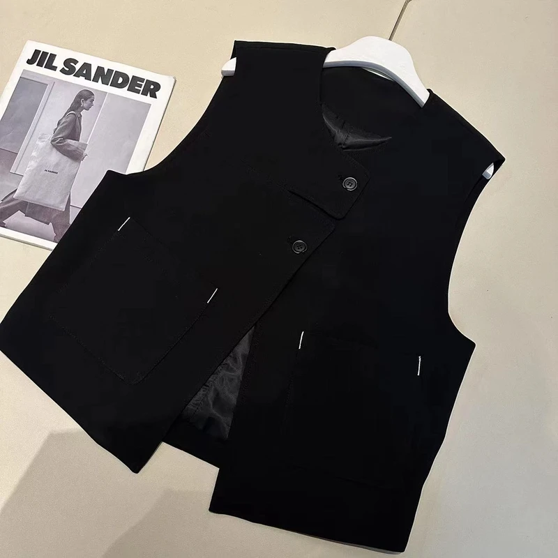 (运费补贴)25803春夏款设计感马甲休闲时尚气质显瘦女款马夹黑色