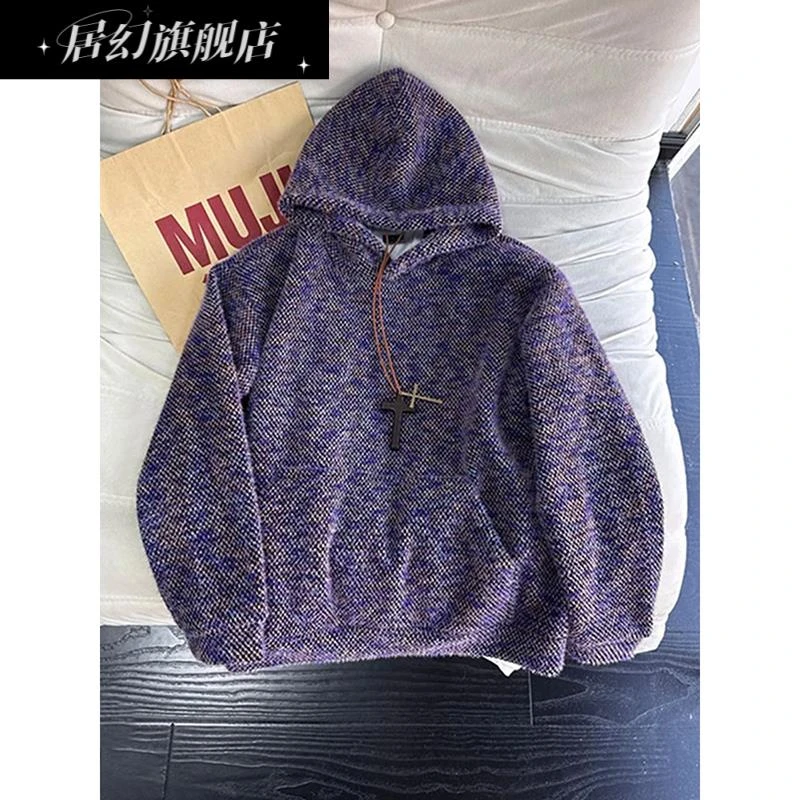 居幻扎染针织连帽卫衣男款冬季高级感加厚潮牌痞帅炸街小香风外套