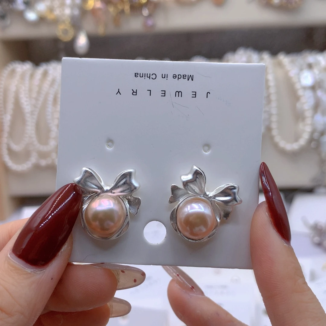 淡水珍珠耳饰银S925镶嵌༺****