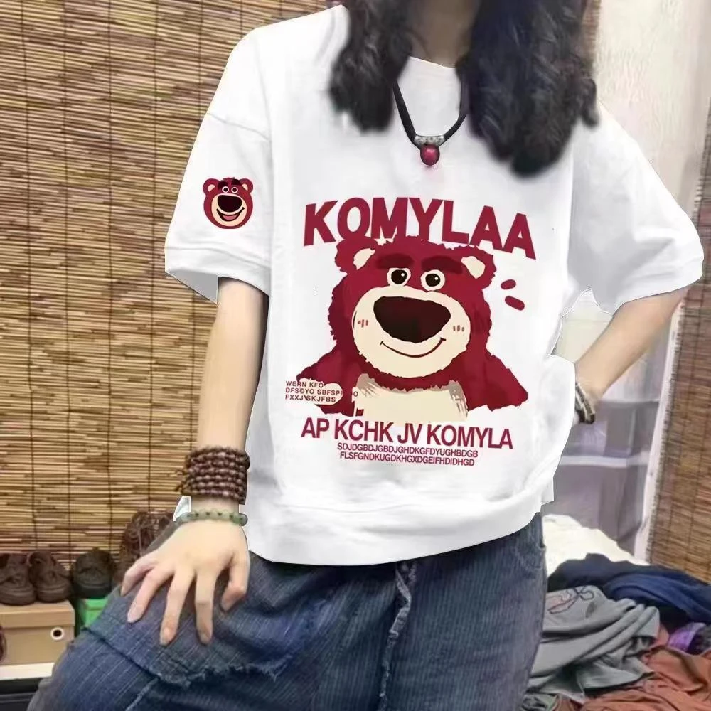 短袖T恤女夏季ins宽松烫印小熊短袖上衣潮女纯棉半袖减龄百搭显瘦