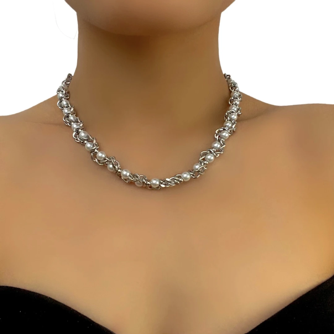 钛钢项链 欧美重工钛钢缠绕珍珠项链小众轻奢高级感个性锁骨链