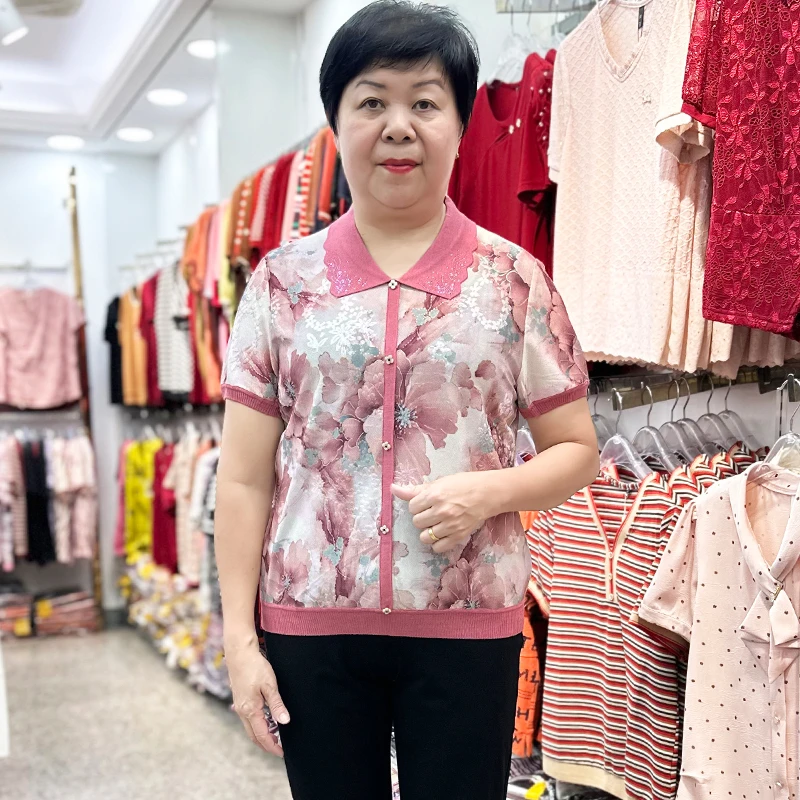 【南韩】高档妈妈装夏装莱赛尔短袖t恤中老年人凉快上衣奶奶针织衫